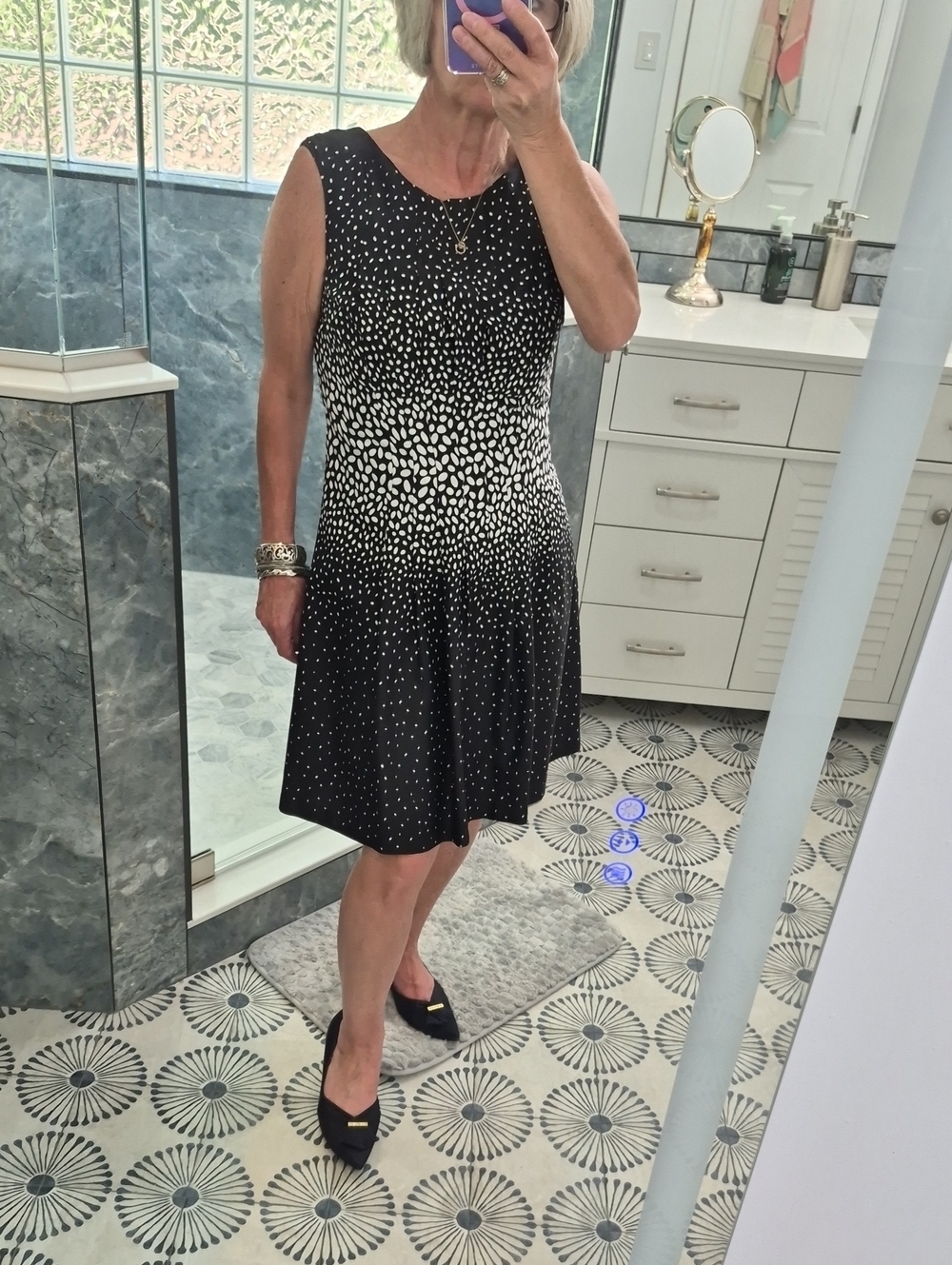 Ann Taylor Black and White Ombre Dot Sleeveless Dress